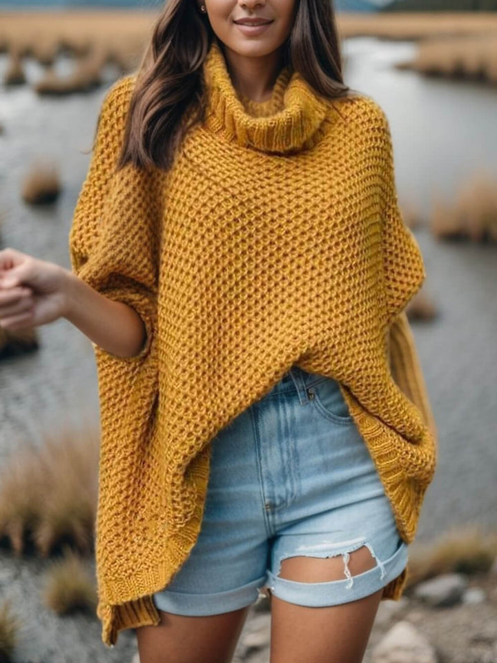 Turtleneck Solid Dolman Sleeve Sweater