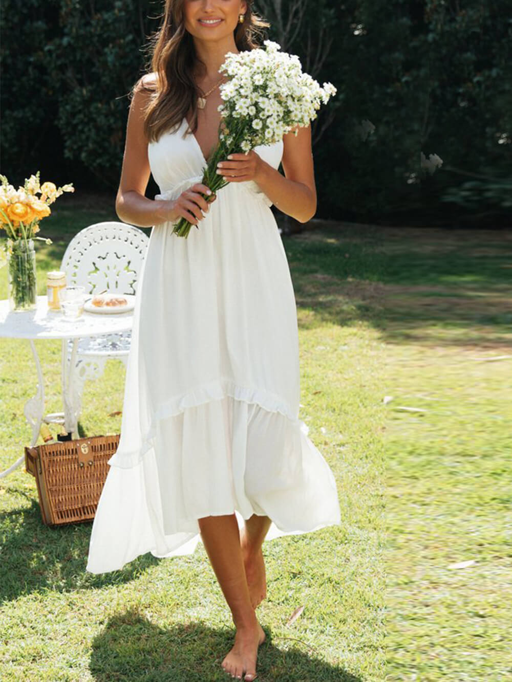 Φόρεμα σιφόν βολάν Midi