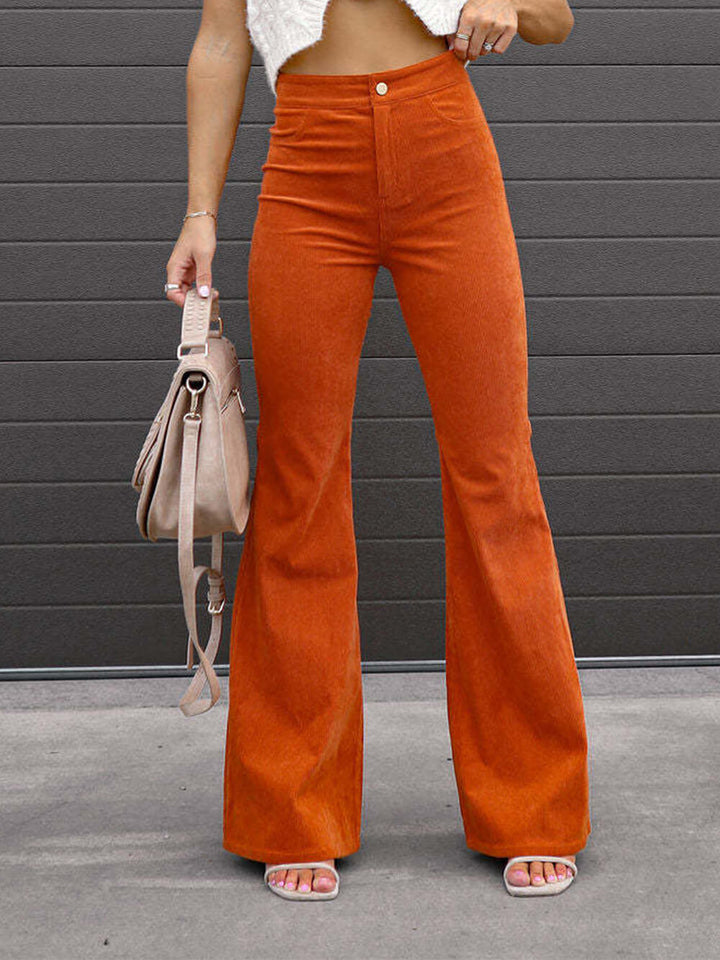 Slim Fit Micro-Flared Corduroy High-Waisted Casual Pants