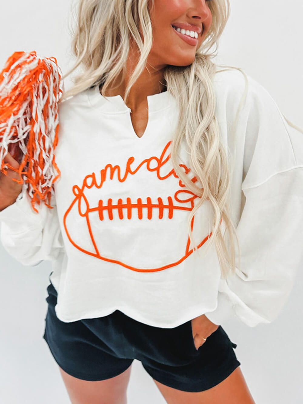Lässiges Pullover-Sweatshirt mit Rugby-Buchstaben-Stickerei