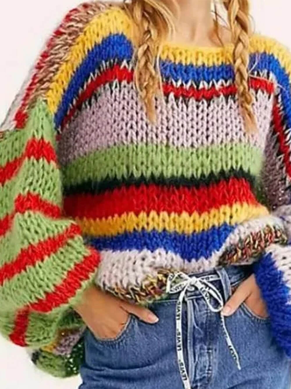 Retro Contrast Striped Sweater