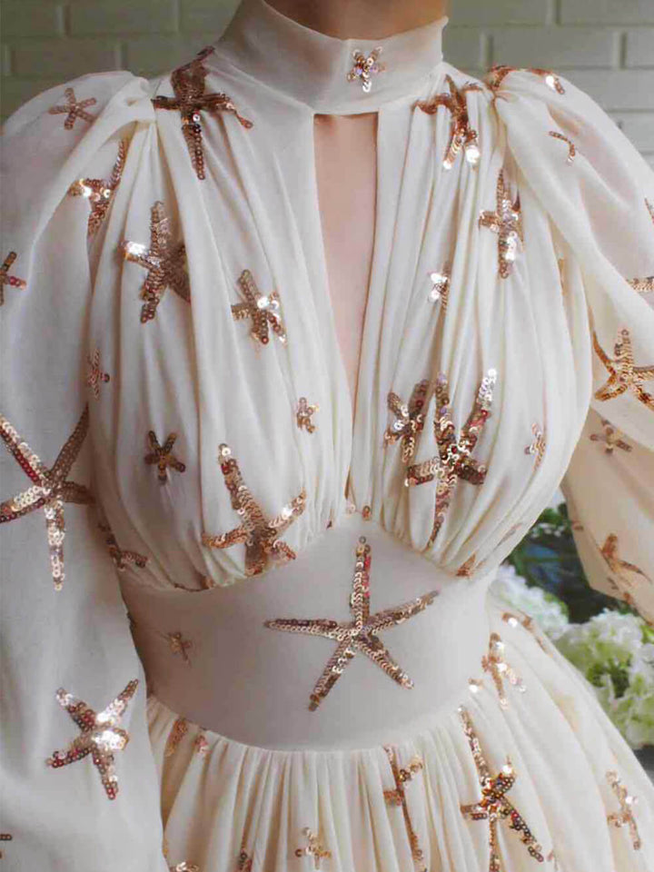 Sequined Chiffon Maxi Dress