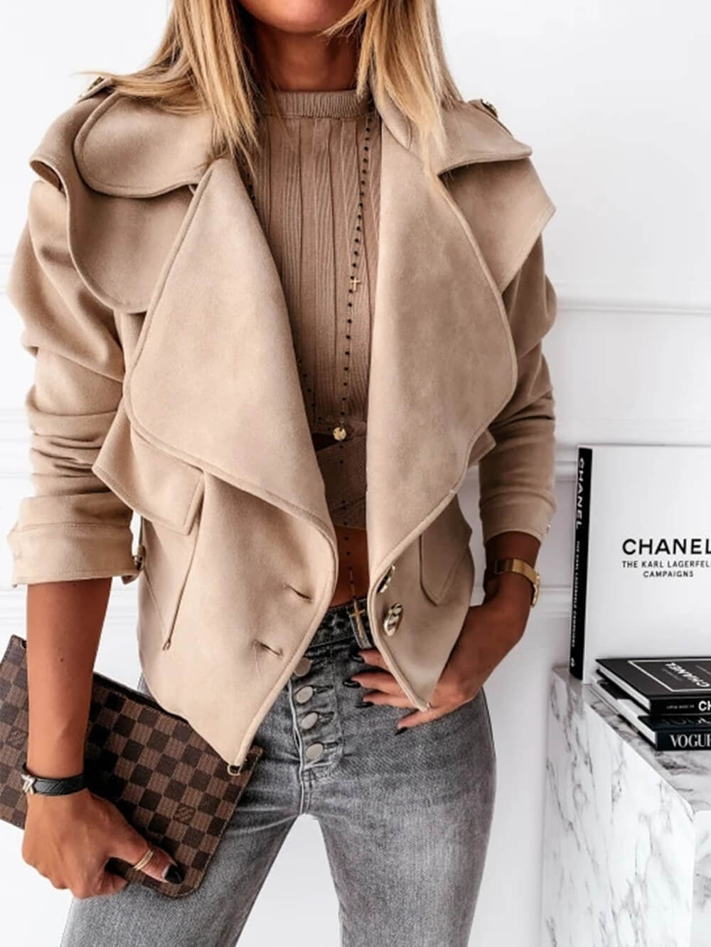 Suede Button Down Jacket Small Jacket
