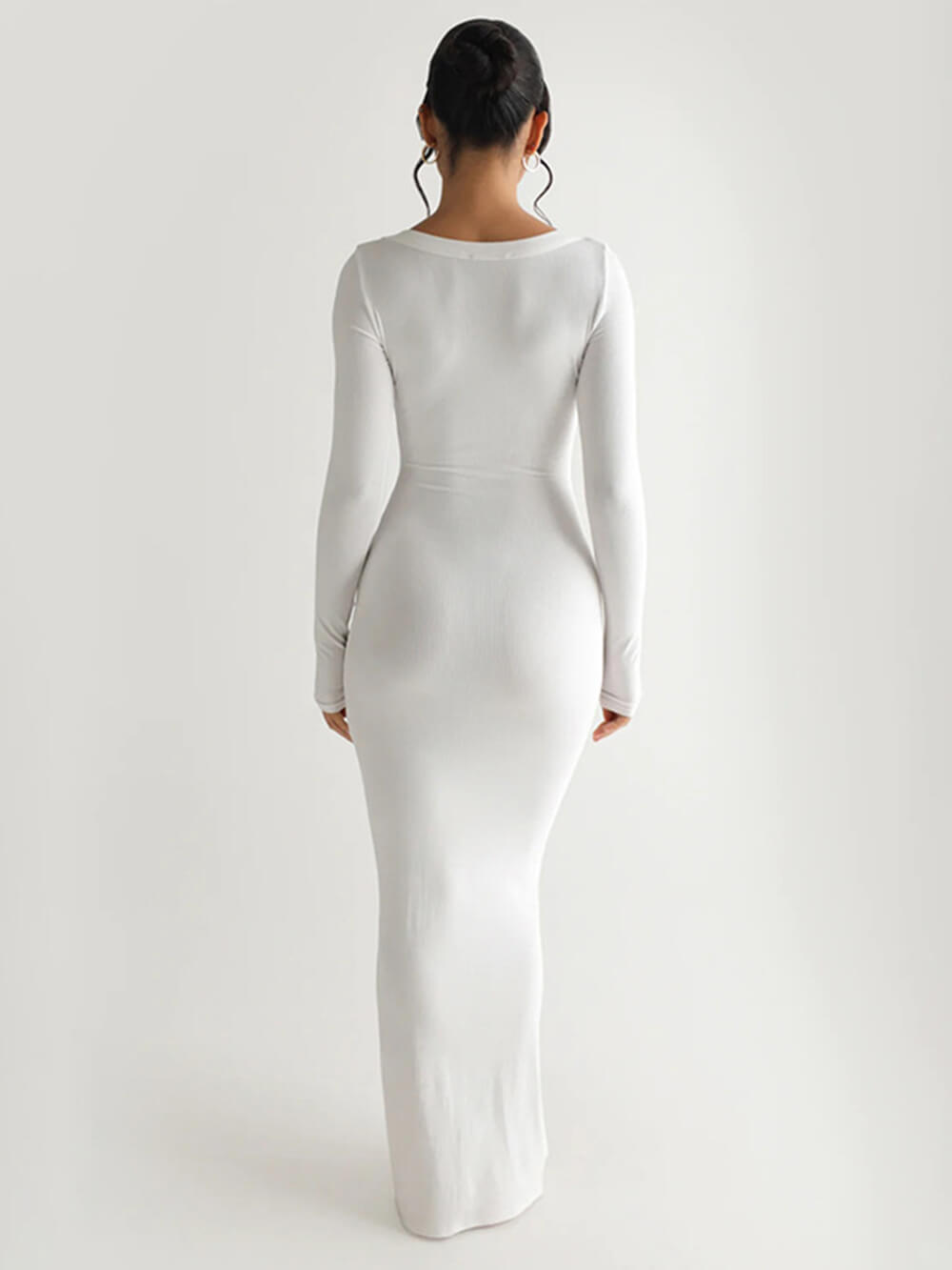 Solid strik firkantet hals langærmet maxikjole