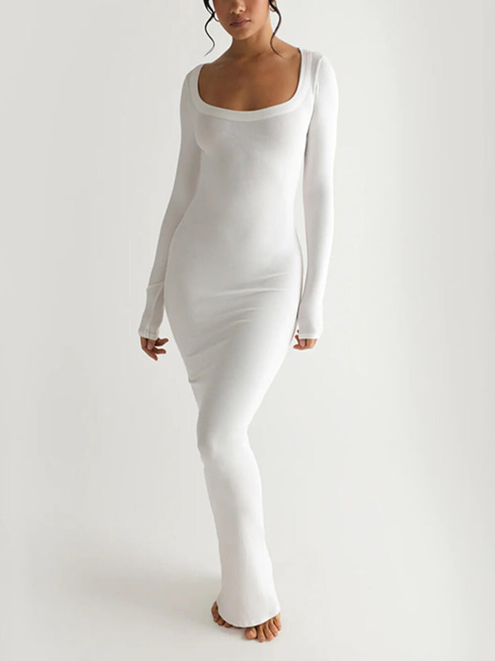 Solid strik firkantet hals langærmet maxikjole