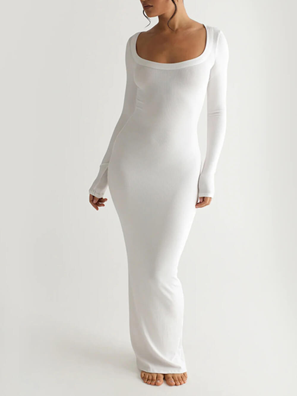 Solid strik firkantet hals langærmet maxikjole