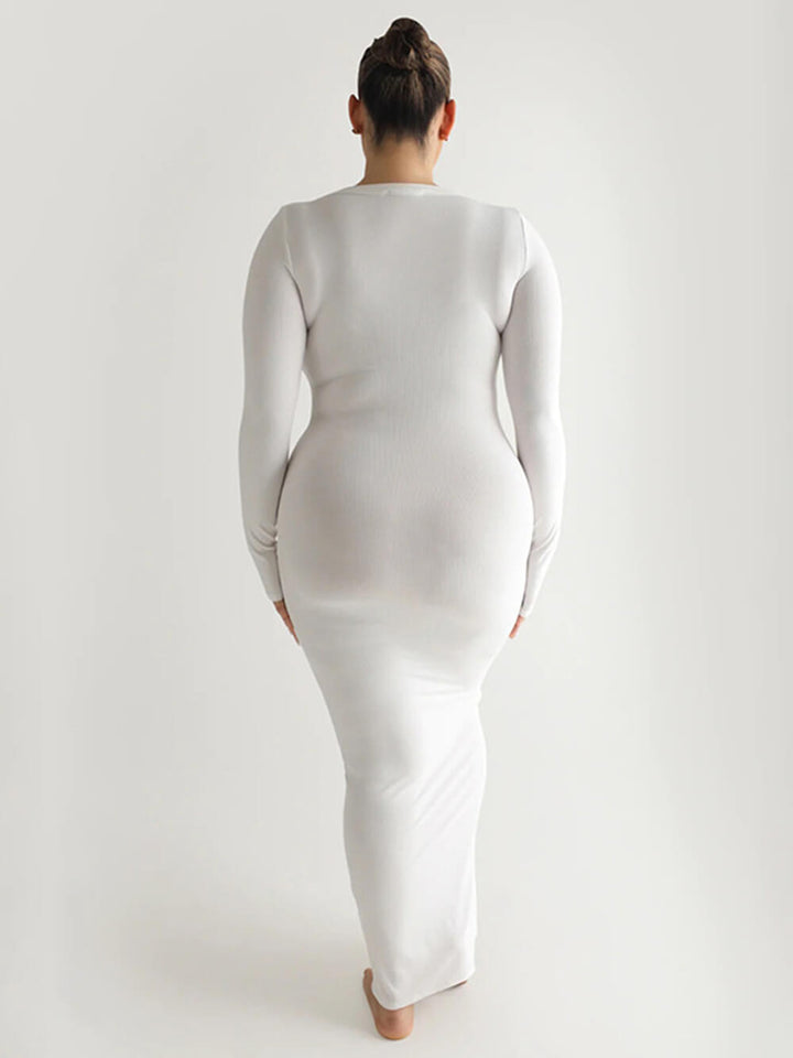 Solid strik firkantet hals langærmet maxikjole