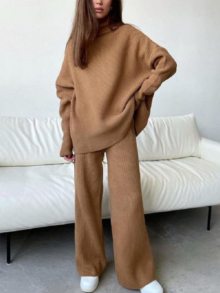 Loose turtleneck knitted casual two-piece set