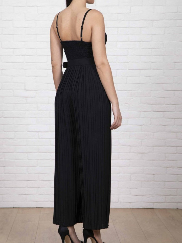 Strappy Jumpsuit With Wide Leg Pleated Detail In Black