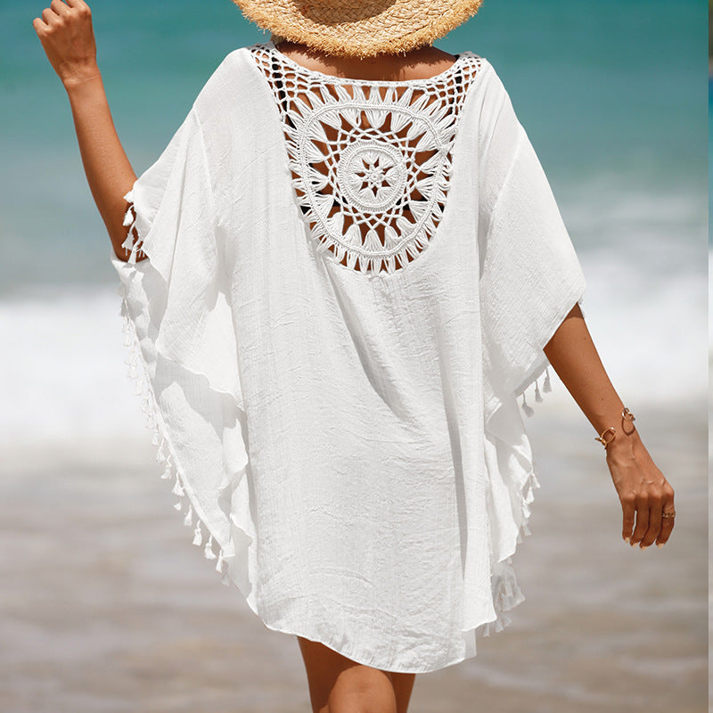 Hand Crochet Loose Fringe Sunflower Beach Blouse Cover Up