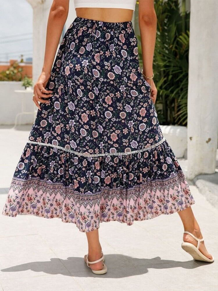 Midnight Meadows Floral Tiered Skirt