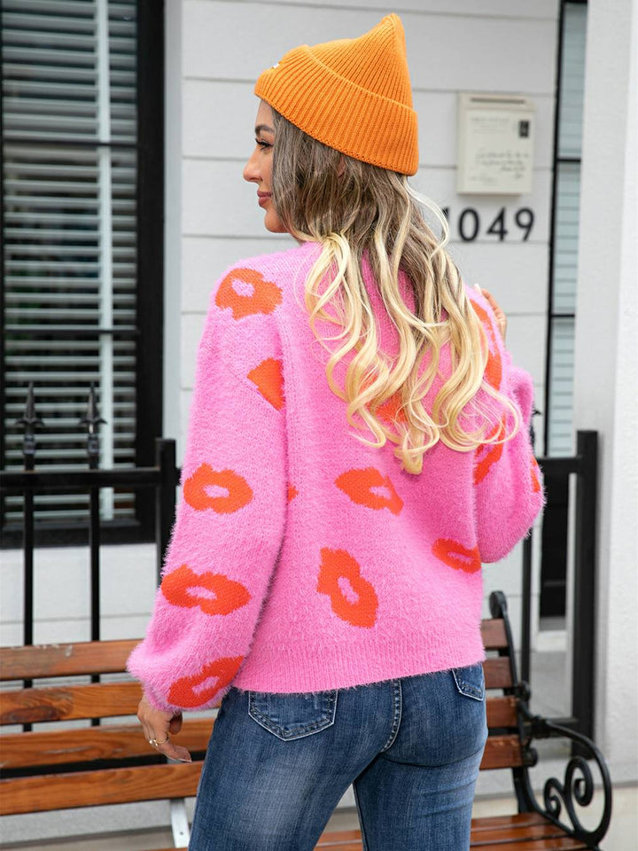 Lips of Love Round Neck Pullover Sweater