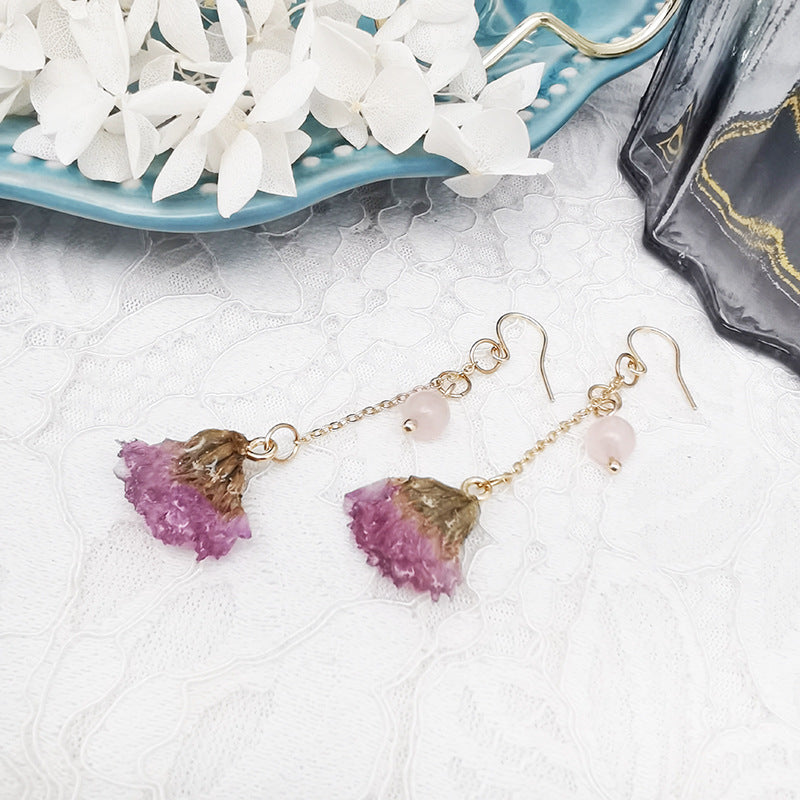Resin Pressed Flower Earrings - Forget Me Not Buds With Stems