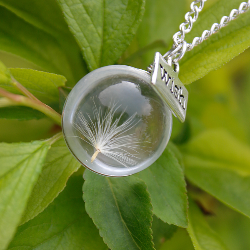 Resin Pressed Flower Necklaces - Round Crystal Dandelion