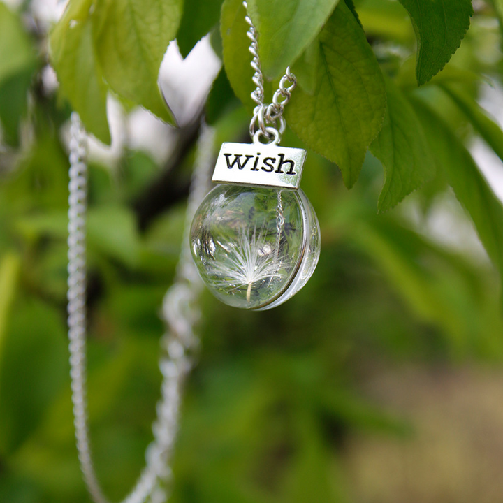 Resin Pressed Flower Necklaces - Round Crystal Dandelion