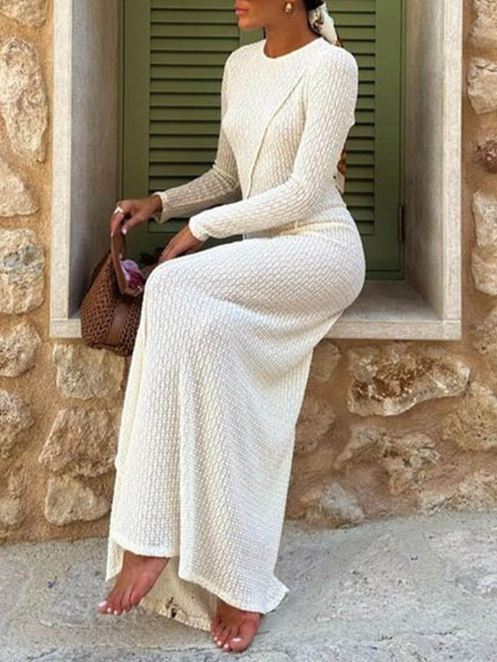 Robe longue à manches longues et à panneaux en jacquard dos nu