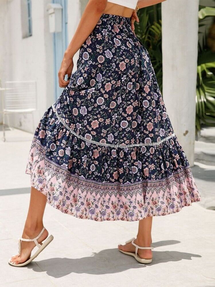 Midnight Meadows Floral Tiered Skirt