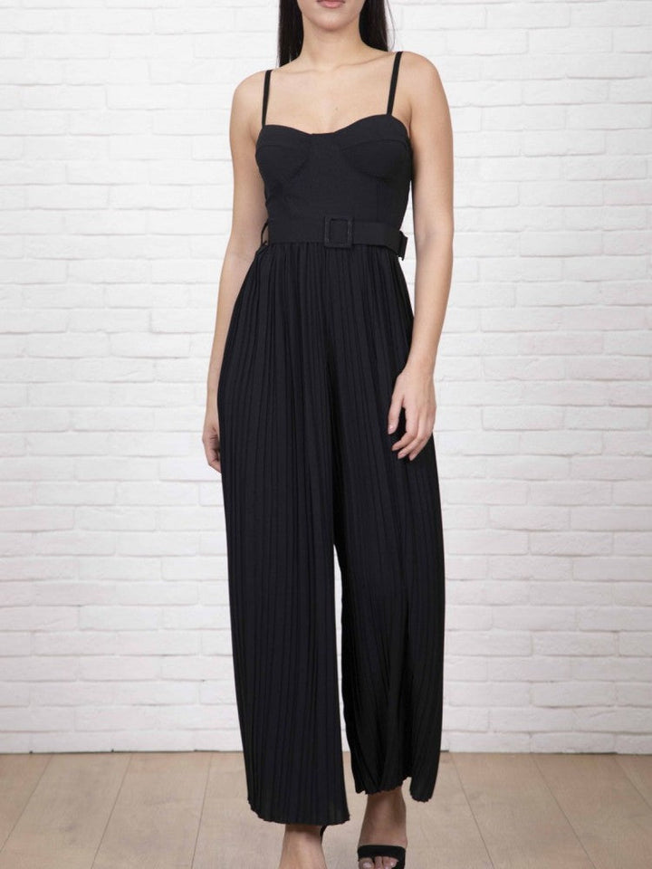 Strappy Jumpsuit med brede ben plisserte detalj i svart