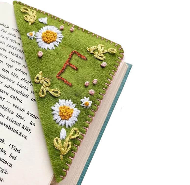 Hand Embroidered Felt Triangle Page Stitched Corner Bookmark