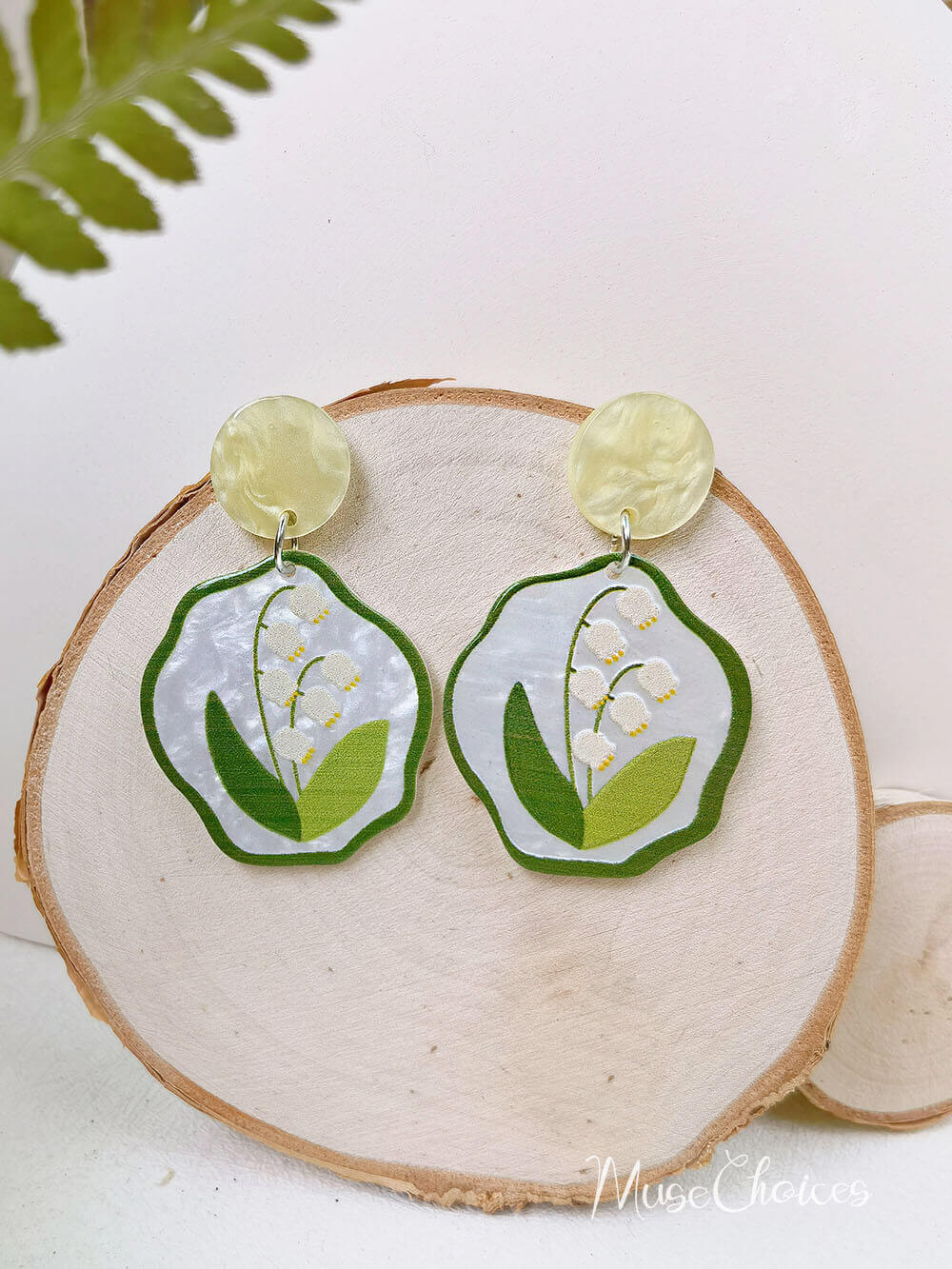 Cute Earrings Floral Design - Green Leaf Acrylic tulip