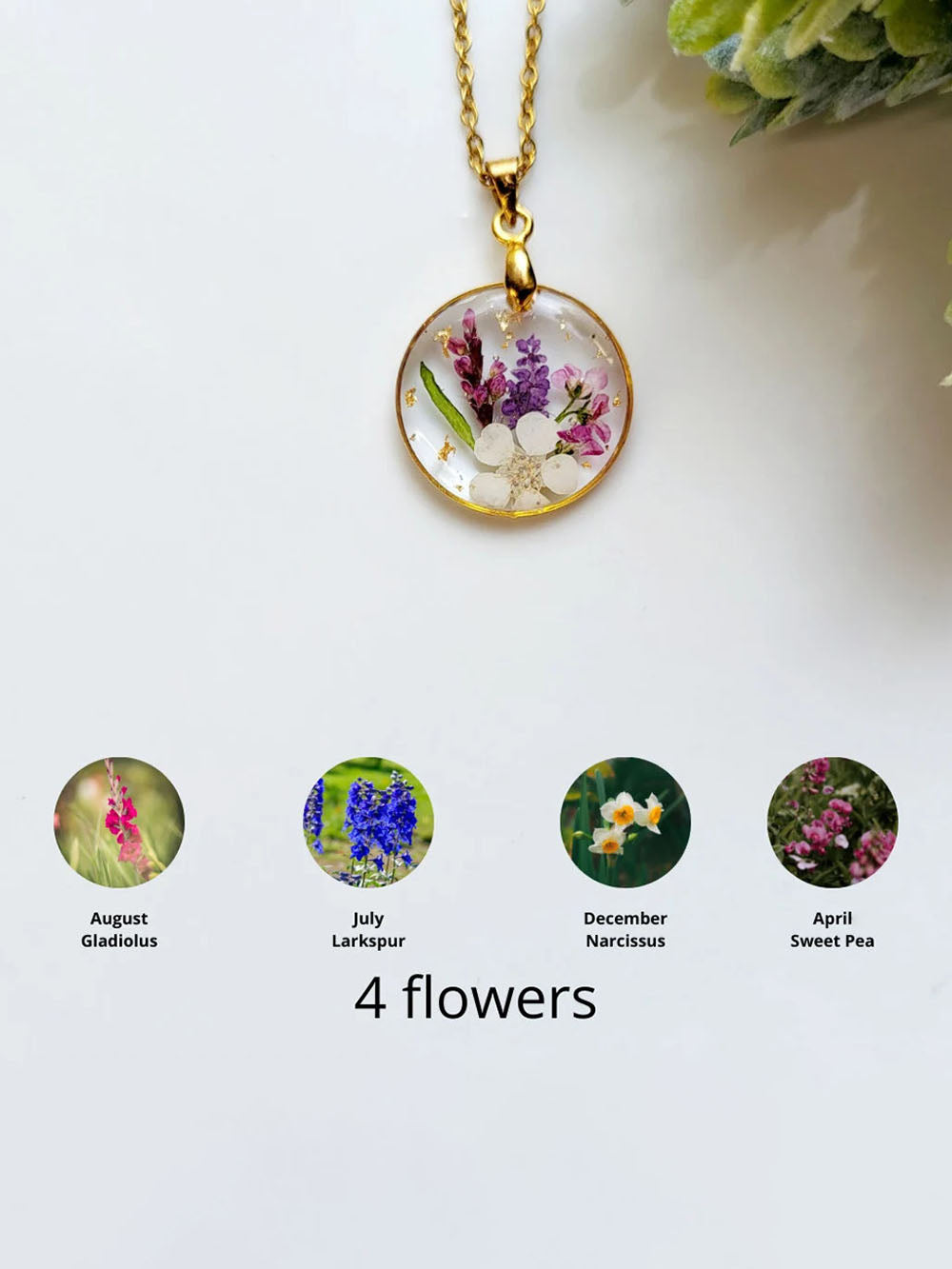 Resin Pressed Flower Necklaces - Handmade Birth Flower Bouquet