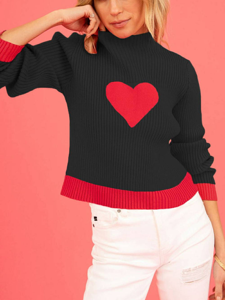 Valentine's Day Heart Pattern Turtleneck Knit Sweater