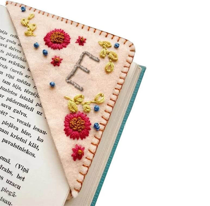 Hand Embroidered Felt Triangle Page Stitched Corner Bookmark