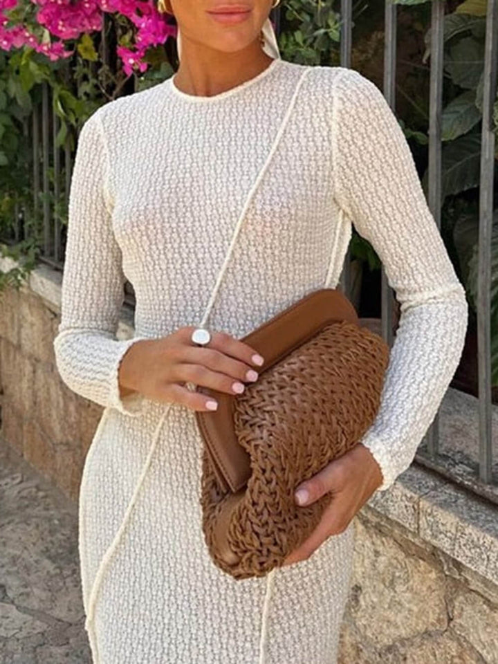 Robe longue à manches longues et à panneaux en jacquard dos nu