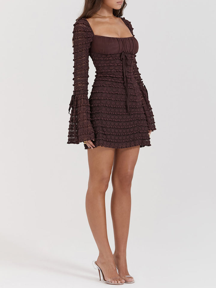 Rich Brown Lace Mini Dress