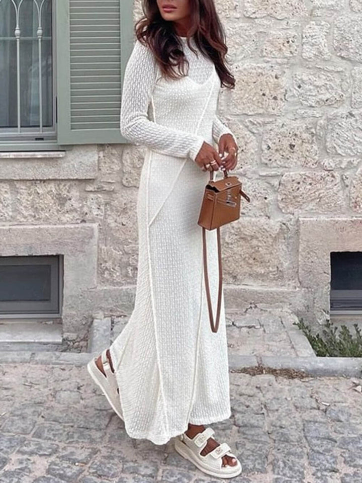 Robe longue à manches longues et à panneaux en jacquard dos nu