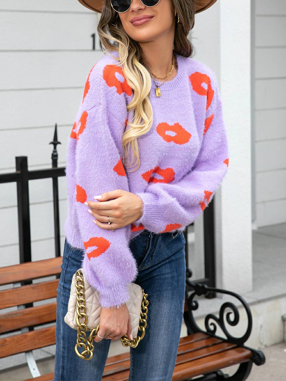 Lips of Love Round Neck Pullover Sweater