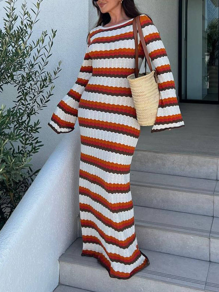 Zigzag Pattern Crochet Open Back Maxi Dress