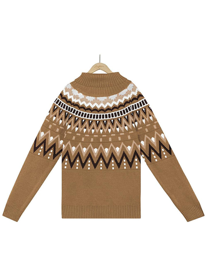 Vintage Striped Color Block Turtleneck Sweater