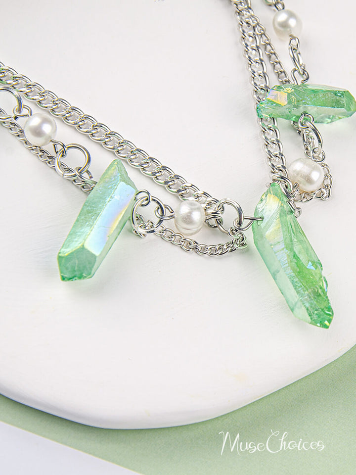 Green Quartz Crystal Boho Necklace