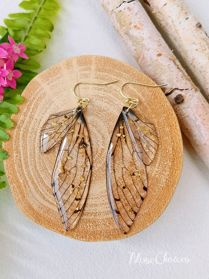 Butterfly Wing Handmade Crystal Gold Foil Earring