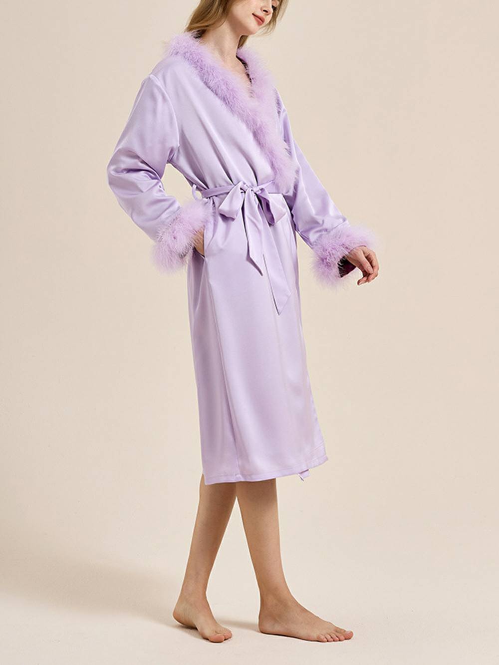 Bettie Page Lilac Feather Robe