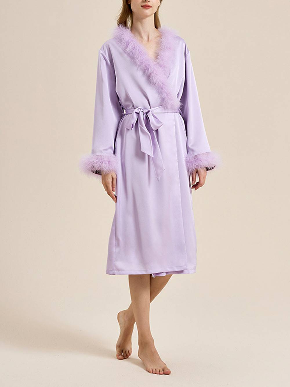 Bettie Page Lilac Feather Robe