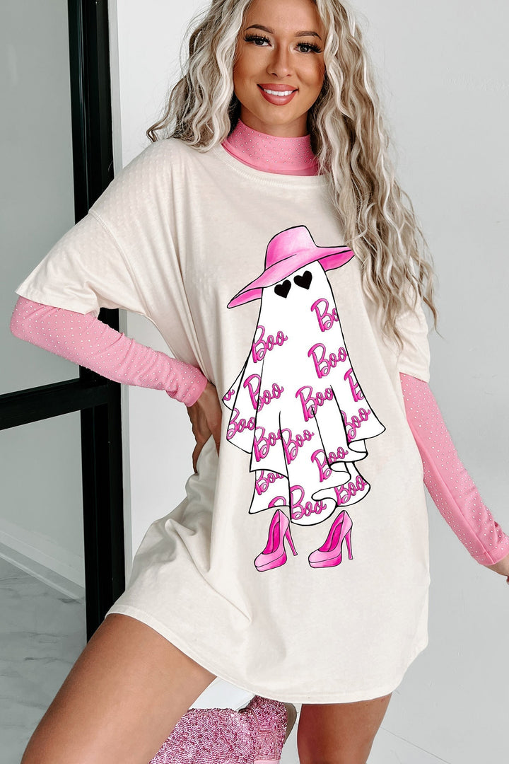 Girly Ghost Oversized Graphic T-Shirt Dress (Vanilla)