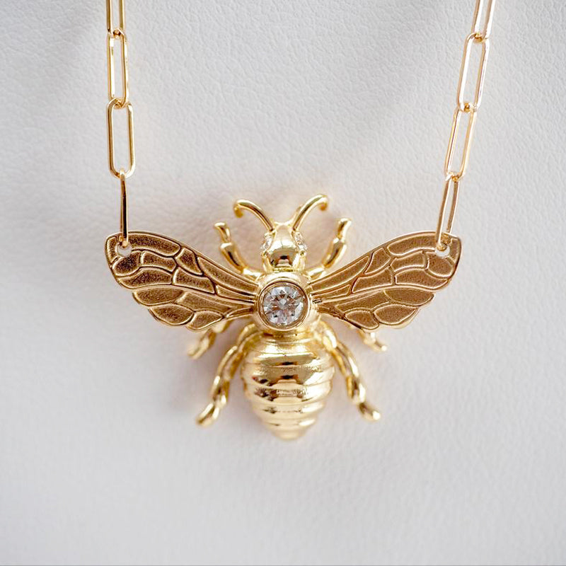 Collier Boho Déclaration - Chaîne Trombone Bee Zircon