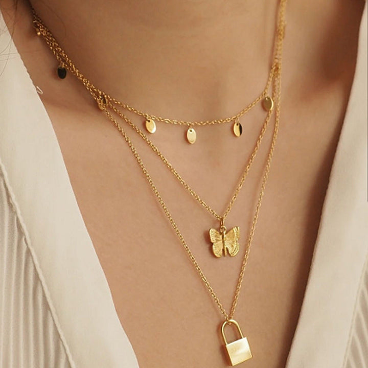 Colier Boho cu ciucuri - Fluture și blocare multistrat