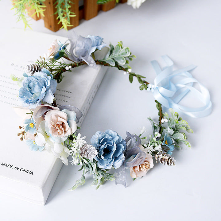 Bridal Flower Crown - Dusty Blue Peony & Blush Camellias