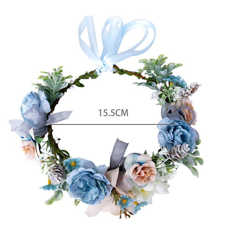 Bridal Flower Crown - Dusty Blue Peony & Blush Camellias