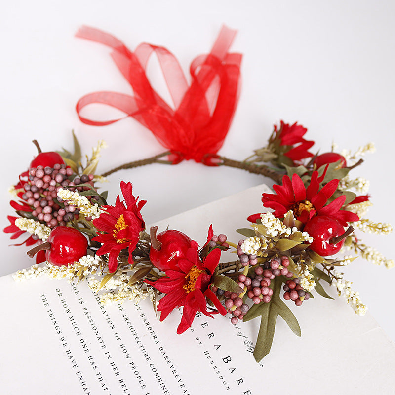 Bridal Flower Crown - Christmas Red Hibiscus Flower & Berry