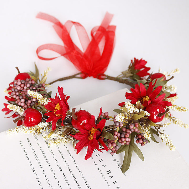 Bridal Flower Crown - Christmas Red Hibiscus Flower & Berry