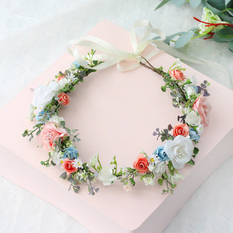 Bridal Flower Crown - Colorful Roses Boho Hair Wreath
