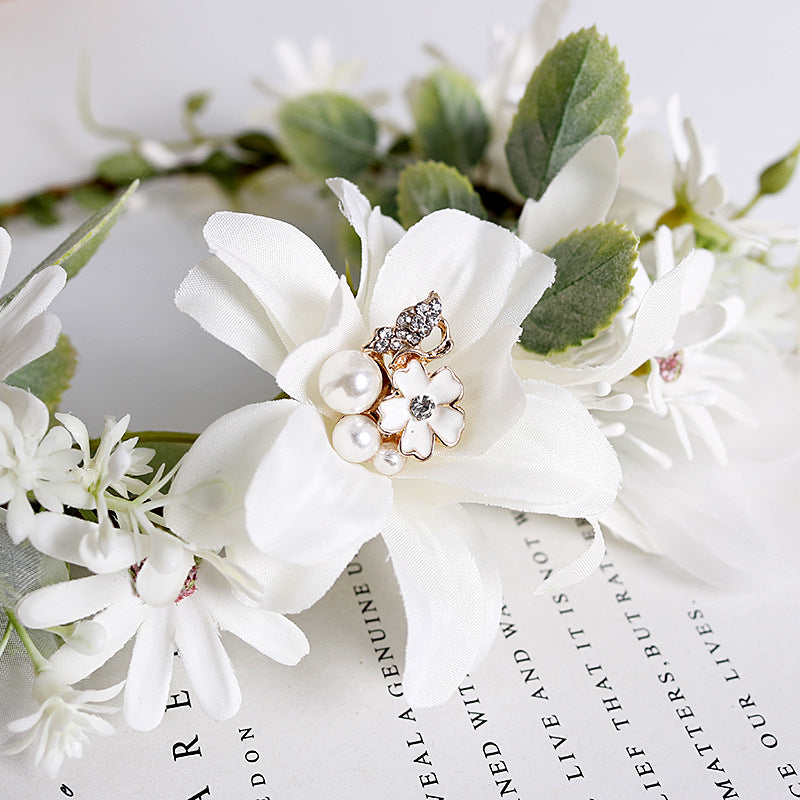 Bridal Flower Crown - White Pearl Rhinestone Daisy