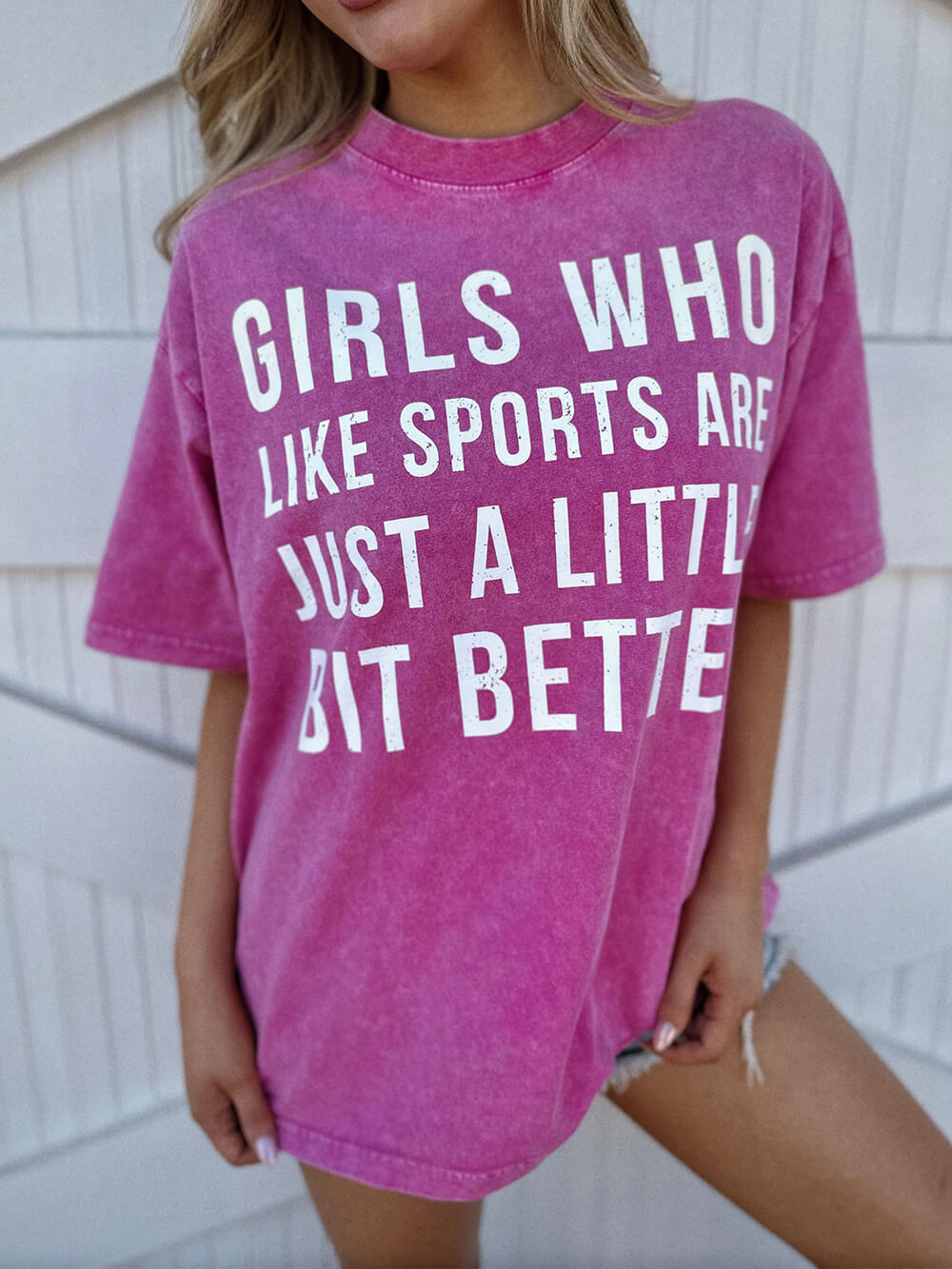 Mineral-Wash Girls Who Like Sports Are Just A Little Bit Better Pink Te