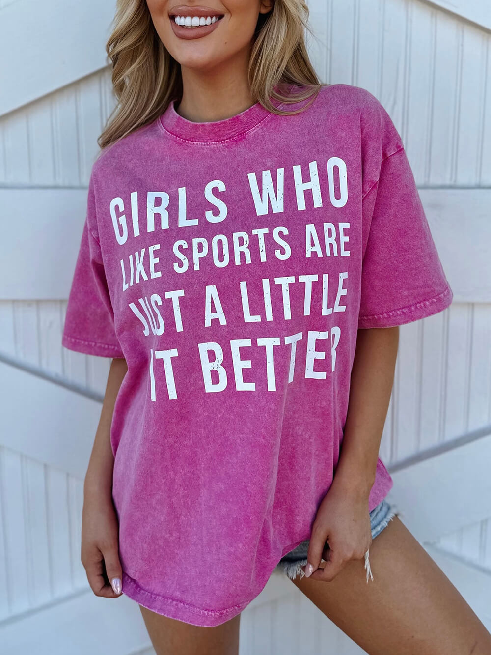 Mineral-Wash Girls Who Like Sports Are Just A Little Bit Better Pink Te
