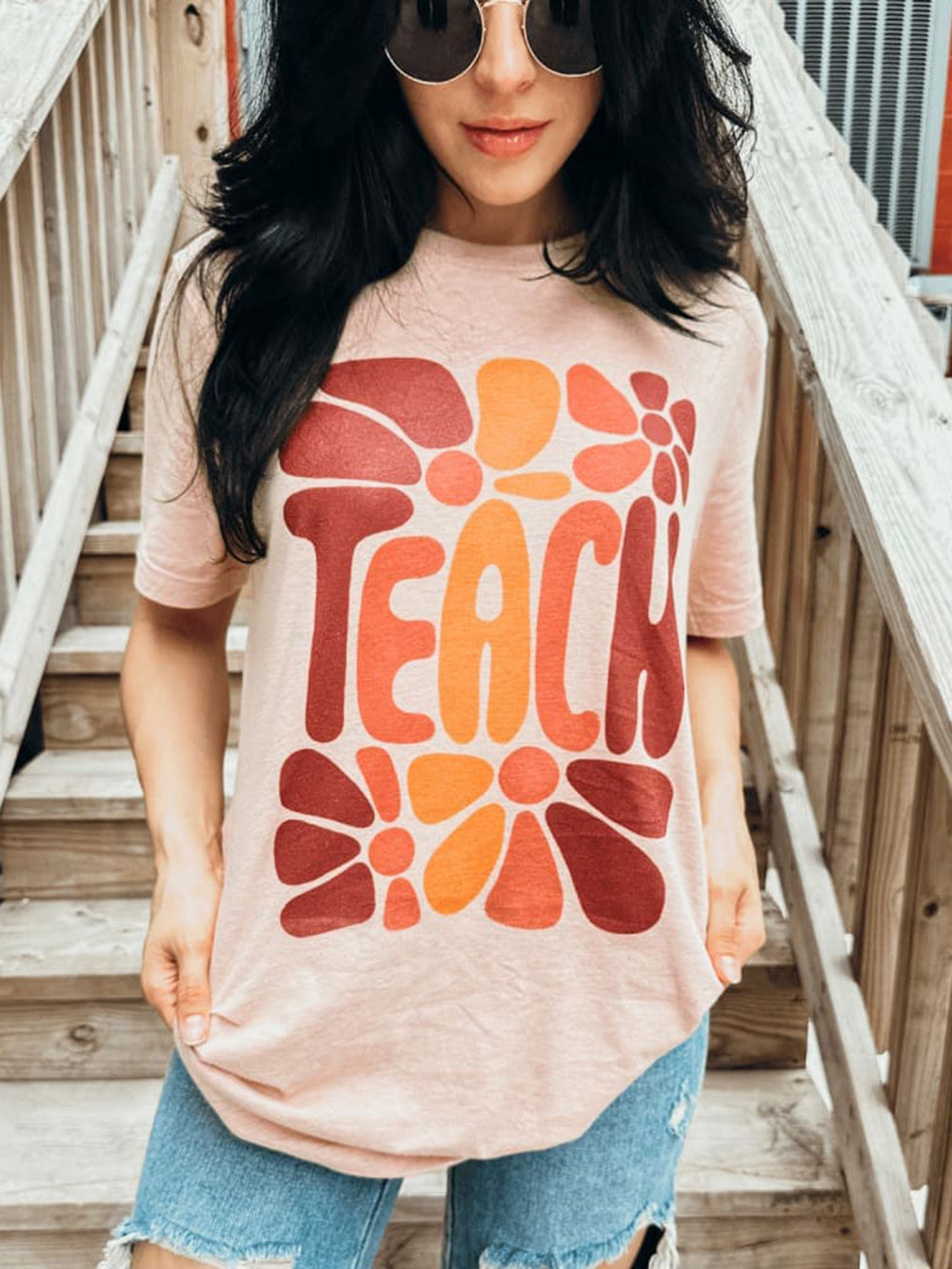 Teach - With Fun Flower Petal Graphic Tee