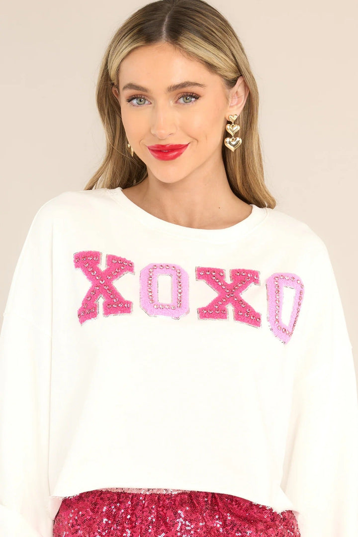 Thought Of You White XOXO Cropped Sweatshirt